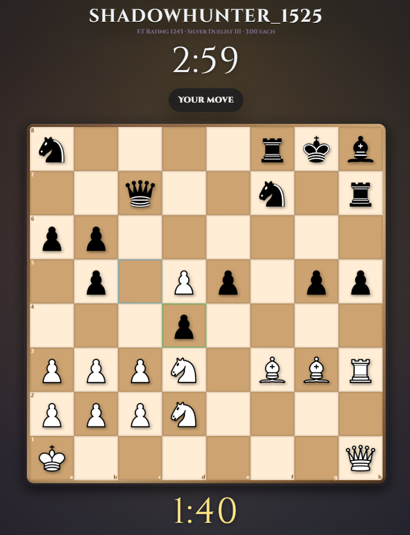 An Eternal Trial match against an AI warrior matched to the player's skill rating